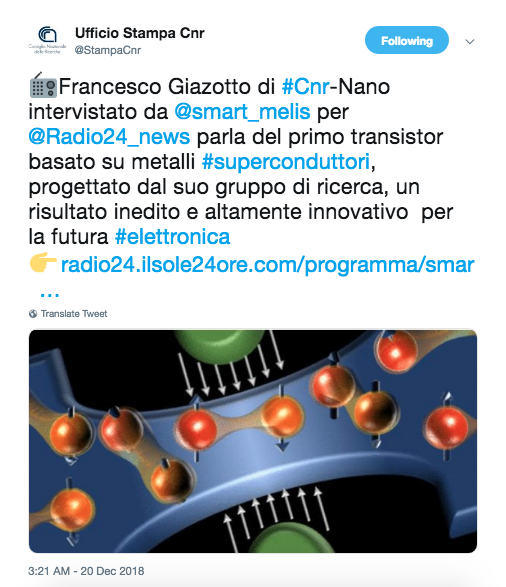 IN THE MEDIA: Francesco Giazotto su Radio24