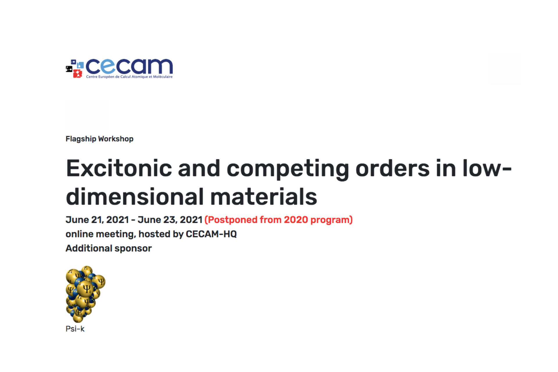 WORKSHOP: Excitonic and competing orders in low-dimensional materials