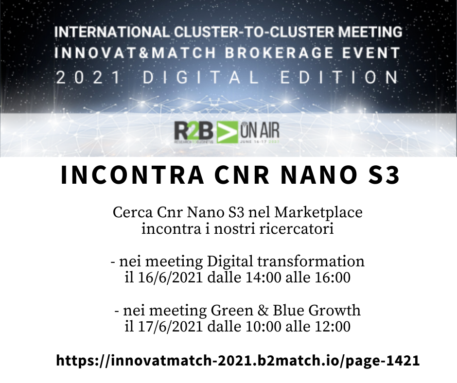 Cnr Nano S3 partecipa a R2B Innovation&Match Brokerage Event