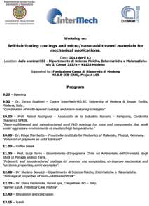 Workshop on Self-lubricating coatings and micro/nano-additivated materials for mechanical applications